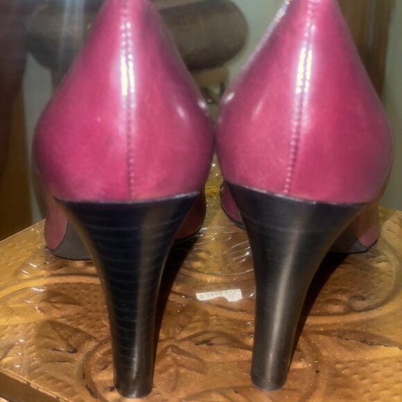 Franco Sarto Burgundy Heeled Loafers - Picture 3 of 5
